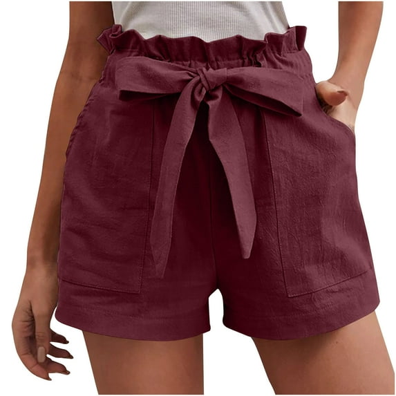 asdoklhq 2026 Summer Fall Shorts for Women $5, Womens Plus size Women's Fashion Solid Color Casual Wide Leg Loose High Waist Lace-up Shorts