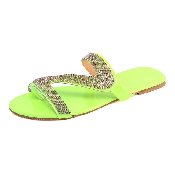 Clearance asdoklhq Slippers for Women Summer,Women's Casual Solid Crystal Roman Plus-size Flat Slippers Sandals Shoes