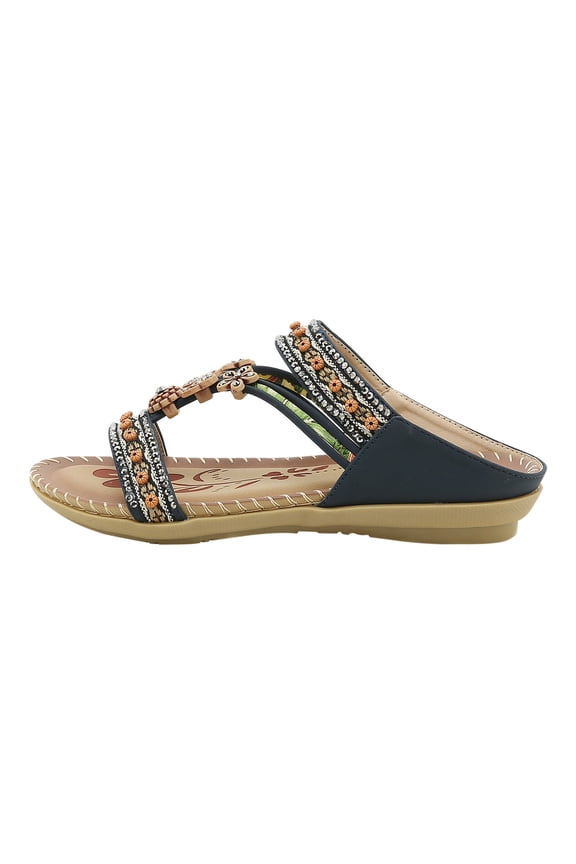 Womens Espadrilles,Bohemian Flat Flower Rhinestone Sandals Outer Beach Sandals