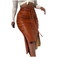 thumbnail image 1 of Clearance asdoklhq Womens Plus Size Clearance Dresses Under $15 Women High Waist Ladies Solid Button Mini Fit Leather Skirts, 1 of 1