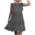 thumbnail image 1 of Clearance asdoklhq Womens Plus Size Clearance Dresses,Women's Dress Spring/Summer O-Neck Sleeveless Ruffled Floral Dress Skirt, 1 of 7