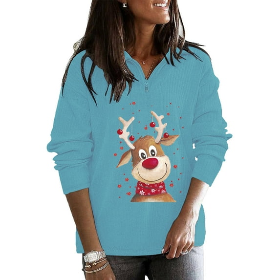 Clearance asdoklhq Womens Plus Size Tops Clearance,Women's Casual Long Sleeve Christmas Holiday Print Sweater Top Blouse