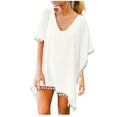 thumbnail image 1 of Clearance asdoklhq Womens Plus Swimsuit Cover-ups,Women's Trim Kaftan Chiffon Tassels Swimwear Beach Loose Bikini Cover Up Tops, 1 of 6
