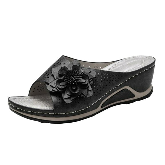 Clearance asdoklhq Womens Shoes Clearance Under $20,Comfy Shoe Open Toe Flat Hollow Flower Wedge Heel Slippers Sandals
