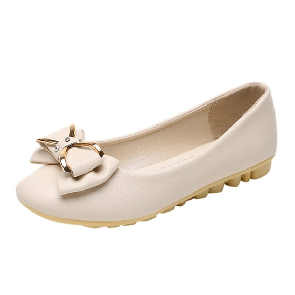Clearance asdoklhq Womens Slip On Shoes Under $15,Women's Fashion Casual Round Toe Butterfly-Knot Shallow Slip On Flat Work Shoes
