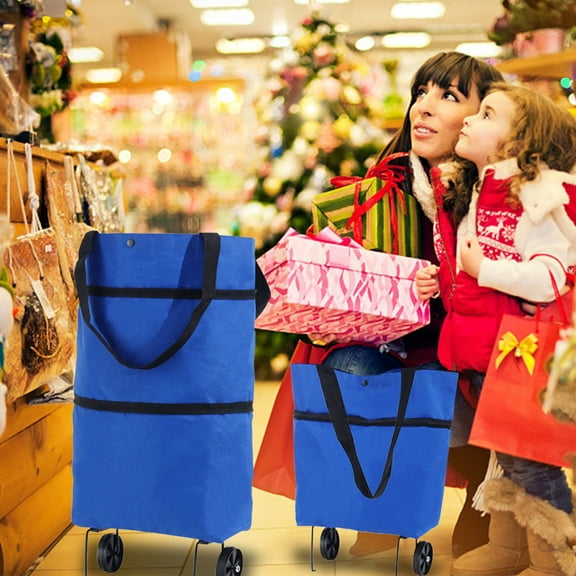 Clearance below $5 Home Textile Storage Protable Shopping Trolley Bag With Wheels Foldable Cart Rolling Grocery Handbag