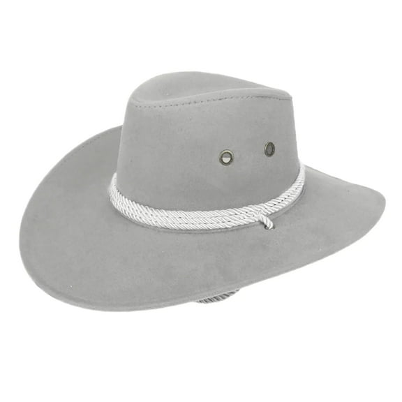 Clearance! cowboy hat cowboy hat men Vintage Western Cowboy Hat Faux Suede Hat With Rope Windproof Wide Brim Jazz Hat For Outdoor Summer Camping Big sales Grey
