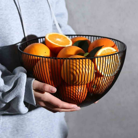 dongrere Metal Wire Fruit Basket,Large Round Storage Baskets for Bread,Metal Wire Bread Fruit Bowl Vegetable Stand Holder for Snacks,Modern Fruit Bowl Decorate Kitchen Counter,Black