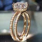 Clearance for Women Rings MIARHB 14 K Gold Double-Layer Square Diamond Princess Ring