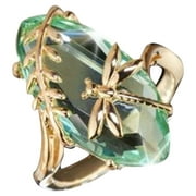 Clearance for Women Rings MIARHB Women's Dragonfly Water Olive Green 18 K Gold Plated Ring