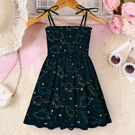 Clearance formal Dresses Dresses for Little Girls Size 5 Sleeveless Cami Dresses Crew Neck Beach Sundress Tea Party Dresses Party Dresses Summer Cotton Dresses Vestido Para NiñAs De Fiesta Elegante
