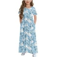 thumbnail image 1 of Clearance formal Gown Dresses Girls Dresses Size 10-12 formal Maxi Dress Print Casual Holiday Long Dresses with Pockets Short Sleeve Ruffled A-Line Flower Dress for Wedding Summer Guest formal Dress, 1 of 3