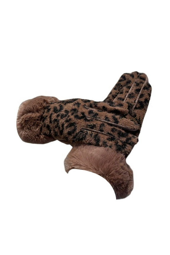 Clearance! gloves winter gloves women Leopard Print Polyester Gloves With Faux Cuffs Best Sale Coffee