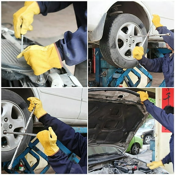 Clearance hand protector under $7,Heavy Duty Gardening Gloves Men Women Thorn Proof Leather Work Yellow Class Leather Riding Gloves Sport Outdoor Motorcycle Electric Gloves 1PC