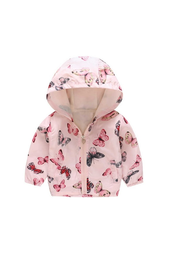Girls Winter Coats Girls Jacket Toddler Kids Baby Boys Girls Fashion Cute Flowers Car Pattern Windproof Jacket Hooded Coat Pink,4-5Years