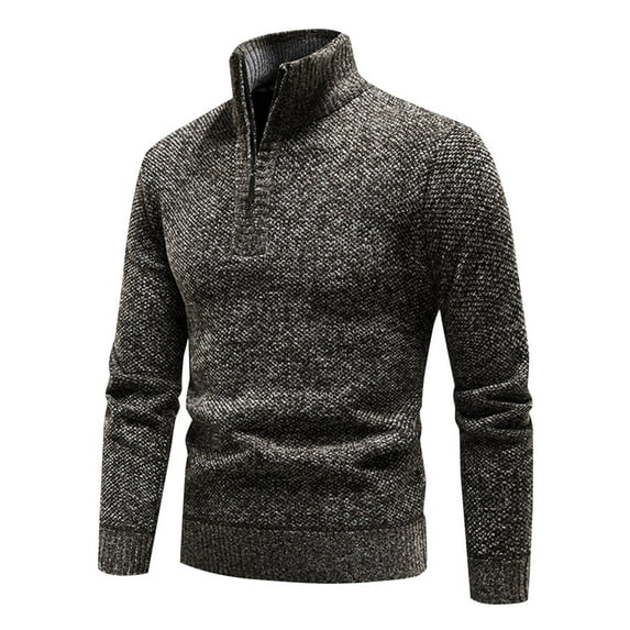 ibuvkizy Mens Knitted Sweaters Fall Winter Men Casual Solid Thick Zipper Stand Collar Long Sleeve Pullover Sweater Top Coffee,XXXL