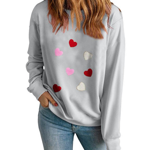 ibuvkizy Valentine's Day Womens Sweatshirt Round Neck Lover's Love Print Sweatshirt Long Sleeved Pullover Top/shirt Gray,XS