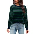thumbnail image 1 of ibuvkizy Womens Summer Tops,Long Sleeve Shirts for Women Fashionable Loose Casual Striped Color Blocking Round Neck Top,Gifts for Women, 1 of 5