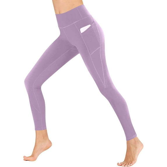 ibuvkizy Yoga Pants Women Tummy Control Gym Leggings Women Workout Out Pocket Leggings Fitness Sports Running Yoga Athletic Pants Purple,XXXL