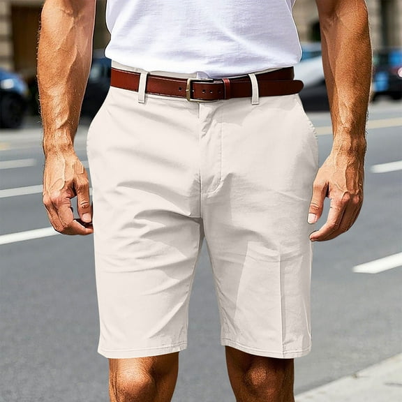 FRSASU Dress Shorts Men's Summer Casual Fashion Pockets Zipper Button Comfortable Shorts White L