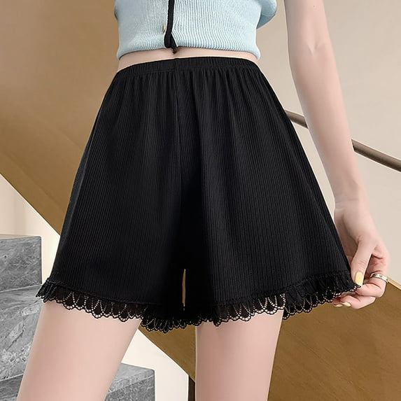 FRSASU Women's Shorts Solid Color Exterior Bottom Versatile Shorts Black XL