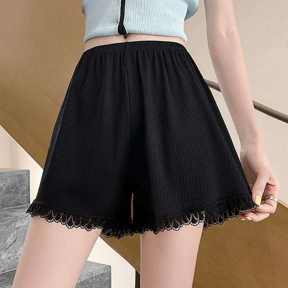 FRSASU Women's Shorts Solid Color Exterior Bottom Versatile Shorts Black XL