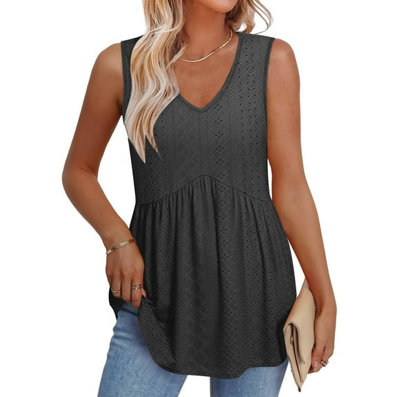 LADIGASU Flowy Peplum For Women Dressy Sleeveless V Neck Tank