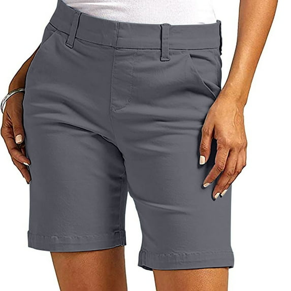jobturf Women Twill Shorts Summer Casual Dressy Solid Bermuda Shorts Pull On Chino Shorts High Waisted Stretchy Work Shorts