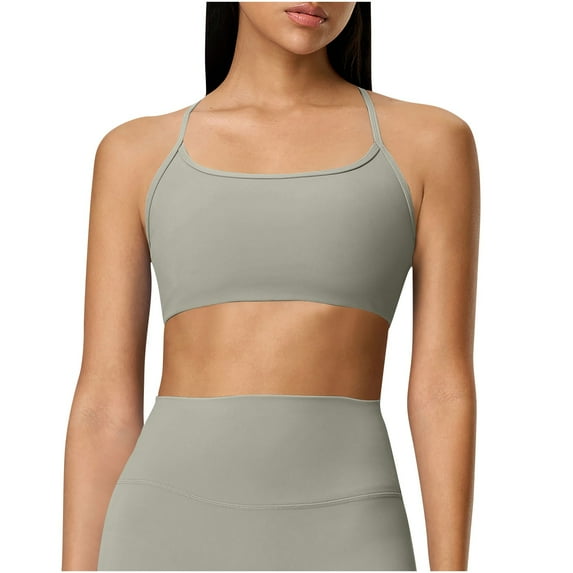 FAHXNVB Womens Criss Cross Back Longline Sports Bras Spaghetti Straps Racerback Padded Yoga Workout Crop Tank Tops Wireless Training Bras