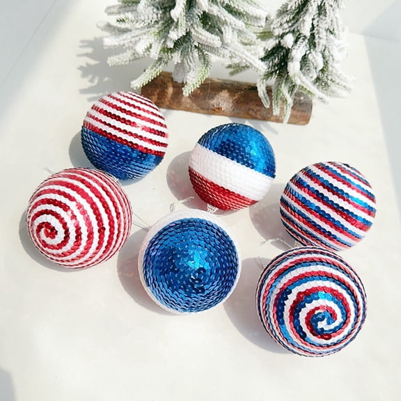 Big Savings karymi 6Pcs 4th of July Sequin Ball Decorations Ball Pendant Ornaments Foam Ball Pendant Decor Holiday Party Supplies 4th of July Decorations Living Room Decor Big Savings