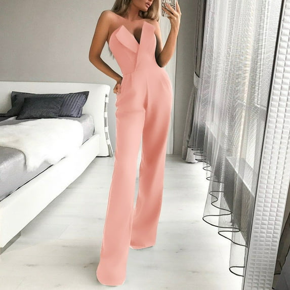 Clearance!lulshou Jumpsuit Pants for Women Fashion Women Summer Casual Sexy Sleeveless Solid Color Wide Leg Pants Jumpsuits