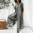 thumbnail image 1 of Clearance!lulshou Jumpsuit Pants for Women Women's Solid Color Casual Short Sleeved Medium Length Linen Shirt Jumpsuit, 1 of 5