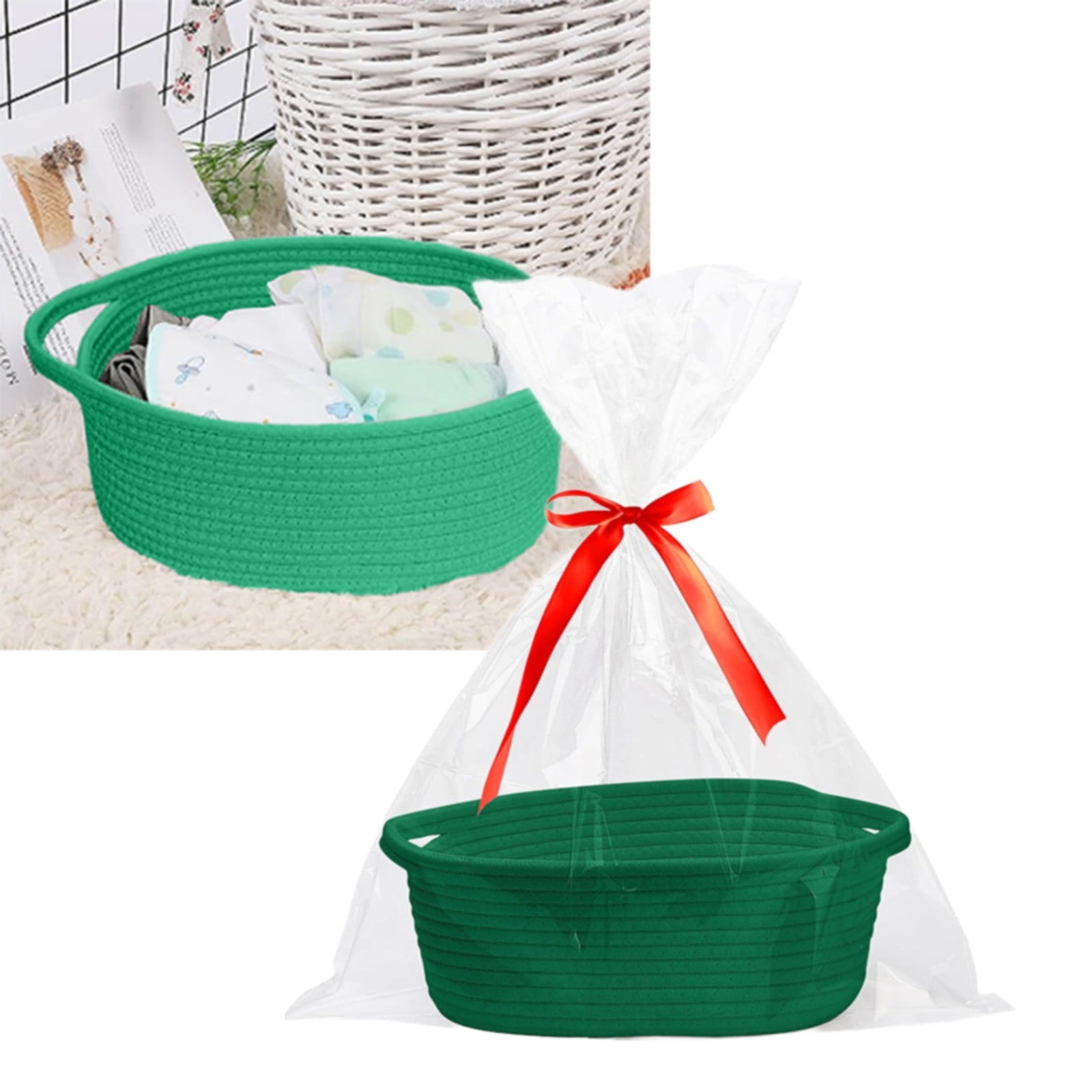 Cute Gift Basket Baby Items 2 Pack Small Woven Basket With Gift Bags And Ribbons, Empty Decorative Gift Chest Box, Cute Baby Gift Basket For Nursery, Cotton Rope Baby Basket