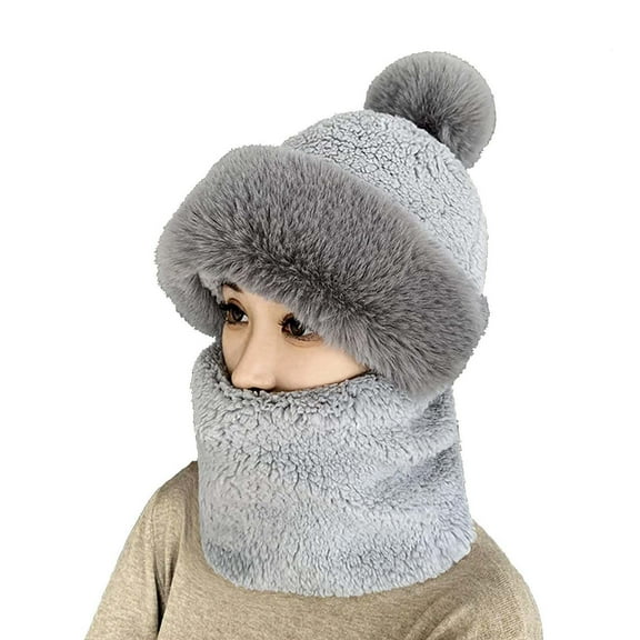 Clearance! mens bomber hats hats for men Women's Cycling Windproof Scarf Hat Knitting Wool Windproof Scarf Hat Integrated Winter Windproof Hat Scarf Big sales Grey