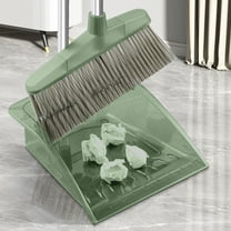 Adjustable Long Handle Broom and Dustpan Set for Sweeping Pet Hair, Indoor Outdoor Cleaning, Green and Gray Plastic Combo