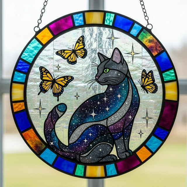 Clearance Items! Cats Stained Glass Window Hanging, Decorative Window