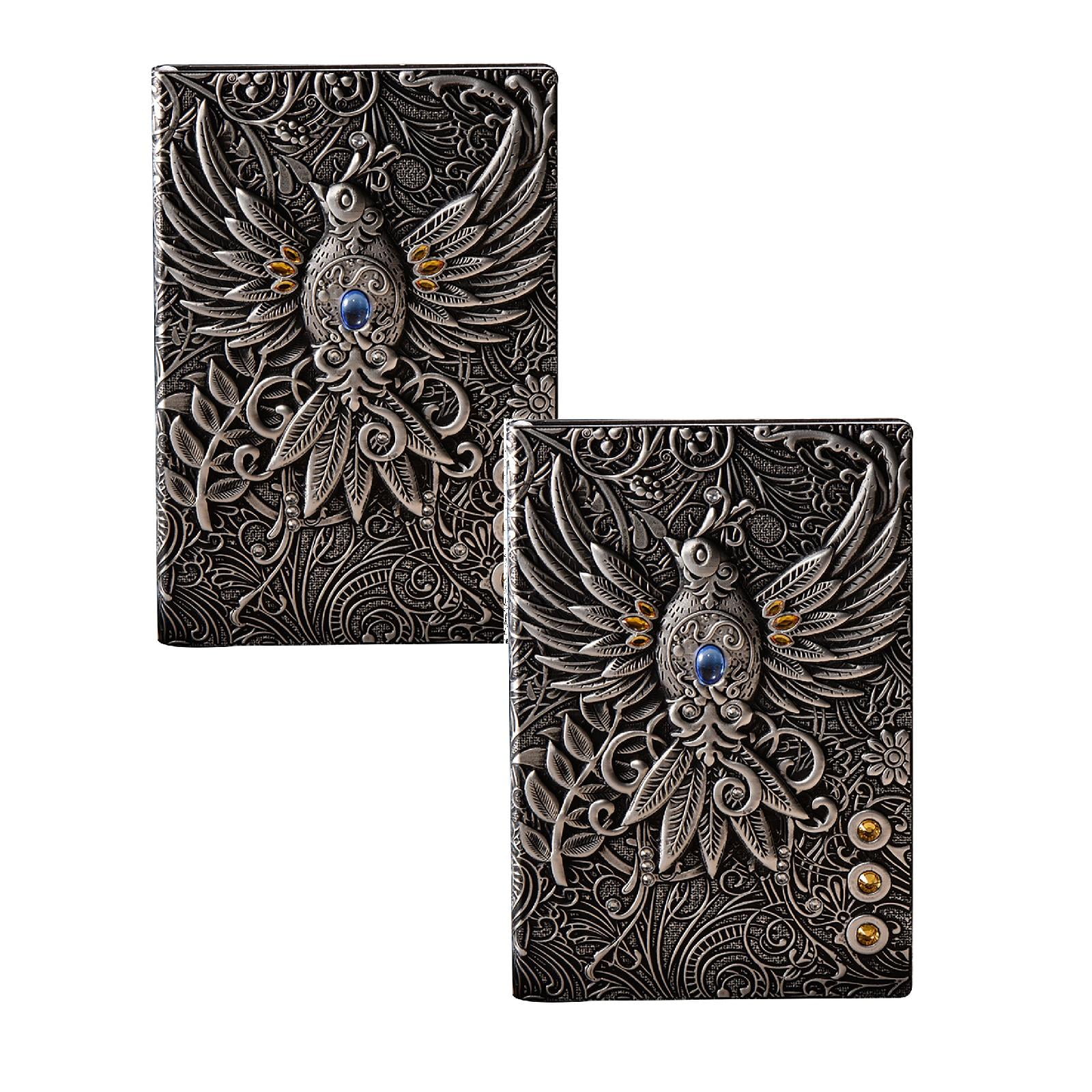 Clearance a notebook under $20,A5 (5.5" X 8.3") Embossed Journals Vintage Notebook Retro Leather Bronze Diary 100 Sheets Paper Hardcover Travel Notepad For Writing Sketchbook Collection Gift Dec