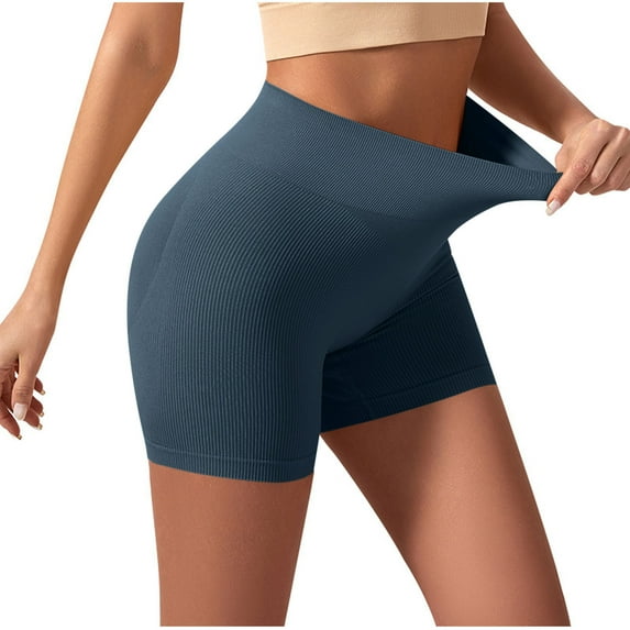 Miqool Women's Seamless Ribbed High Waisted Biker Shorts Tummy Control Fitness Athletic Workout Running Yoga Gym Shorts