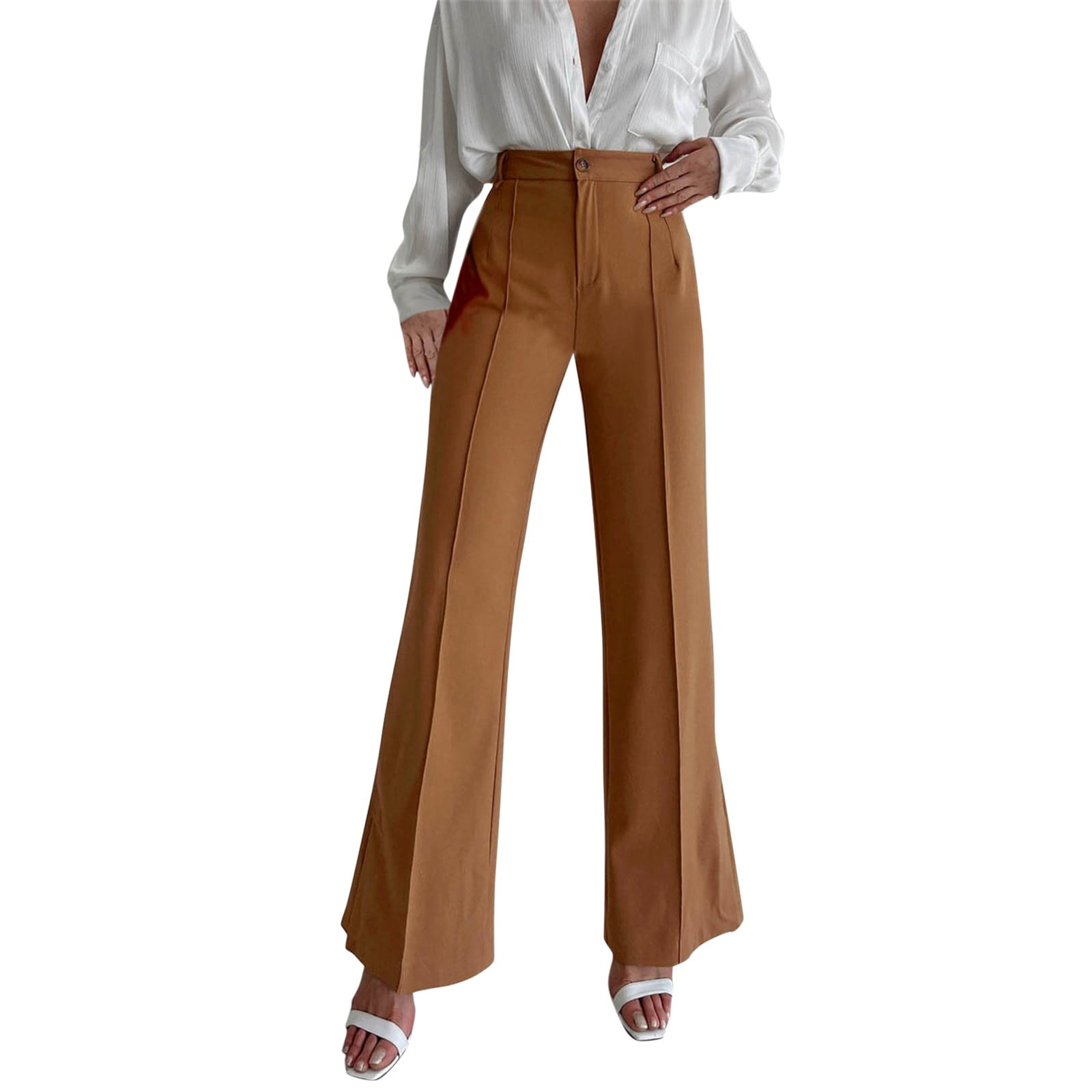 Clearance on Sale， Women Summer High Waisted Cotton Linen Palazzo Pants Wide Leg Long Pant