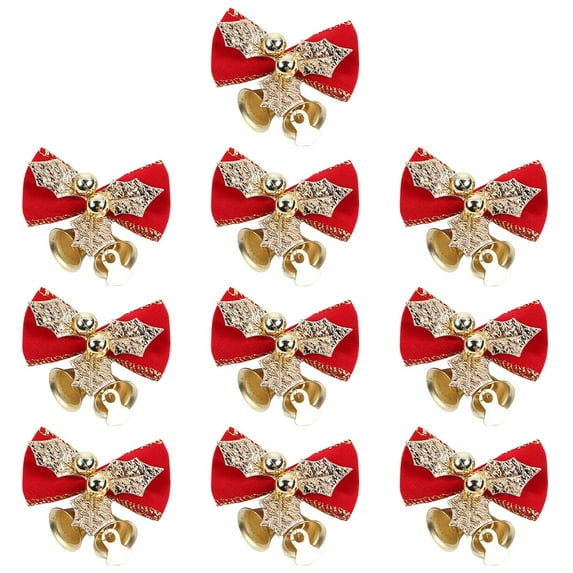 (Clearance) pdqouc 10 PCS Mini Bows with Bells, Tiny Christmas Bows Small Bowknot Ornament for Crafts Wreath Christmas Tree Decoration Jingle Bells Christmas Bows Home Decor