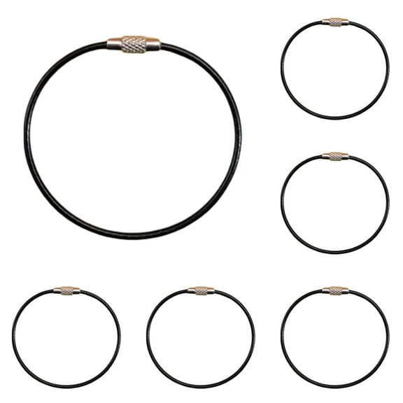 (Clearance) pdqouc 10 Pack Keychain Flexible Rubber Key Ring Luggage Tag Cable Loops Stainless Steel Wire Rings for Car Keys Chains Tag Keyring (5.9 Inch Long, 2mm)