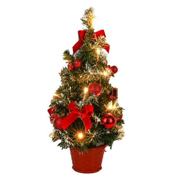 (Clearance) pdqouc 15.7 Inch Mini Christmas Tree, Small Artificial Christmas Tree with LED String Lights, Hanging Ornaments, Tabletop Christmas Tree with Lights for Holiday DIY Christmas Decorations