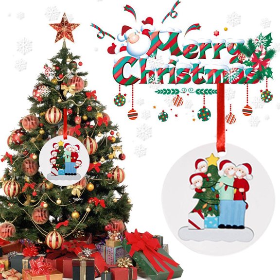 (Clearance) pdqouc 2020 Memorial Year Personalized Christmas Accessories Holiday Pendant Santa Doll Xmas Tree Decor Plastic Round Xmas Tree Decor Pendant Christmas Hanging Ornament (Family of 4)
