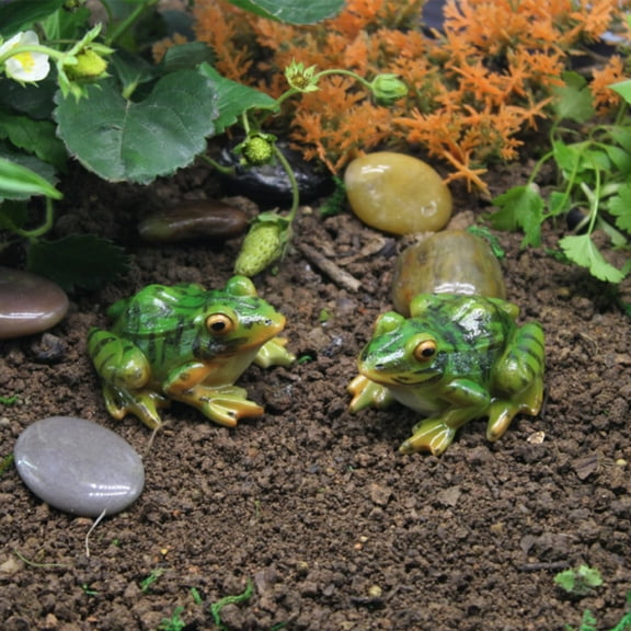 (Clearance) pdqouc 2pcs Resin Frog Statue, Garden Frog Decor Mini Animal Sculpture Simulation Frog Ornaments Indoor Outdoor Frog Figurines for Garden Patio Yard Micro Fairy Garden Fish Tank