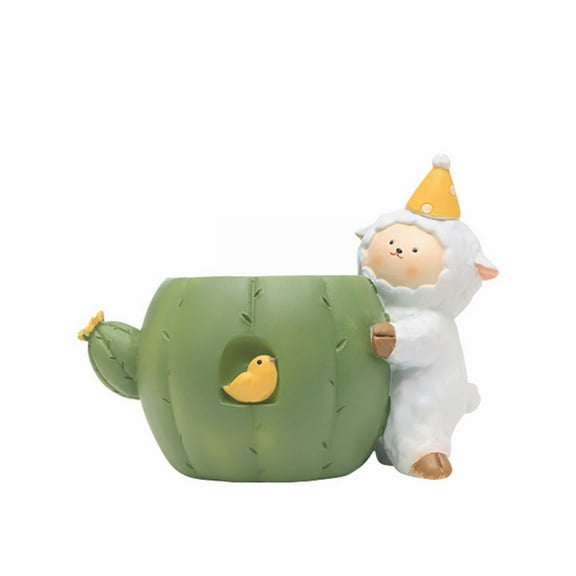 (Clearance) pdqouc Cartoon Resin Succulent Pots, Cute Animal Cat with Plant Pot Container & Drain Hole, Creative Small Cactus Flower Pot Micro View Flowerware Tabletop Green Plant Potted Gardening