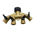 thumbnail image 1 of (Clearance) pdqouc Four Way Brass Hose Splitter, 3/4" Brass Hose Faucet Manifold, Garden Hose Adapter Connector, Hose Spigot Adapter with 4 Valves, 1 of 6
