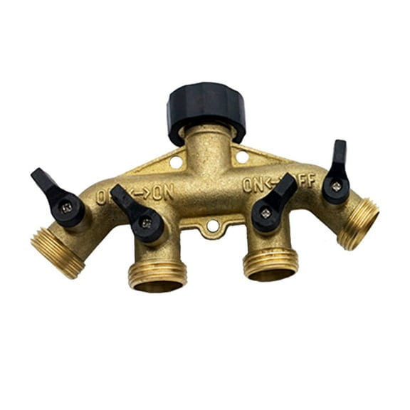 (Clearance) pdqouc Four Way Brass Hose Splitter, 3/4" Brass Hose Faucet Manifold, Garden Hose Adapter Connector, Hose Spigot Adapter with 4 Valves