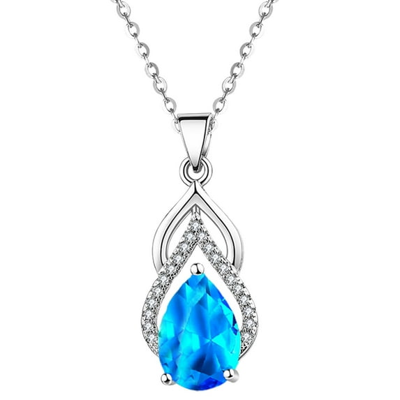 (Clearance) pdqouc Ladies' Necklace Pendant,Teardrop Necklace Birthday Stone Necklace Pendant Jewelry Anniversary Valentines Gift For Mom Wife Friend (Blue/Clear 45.72 Cm)