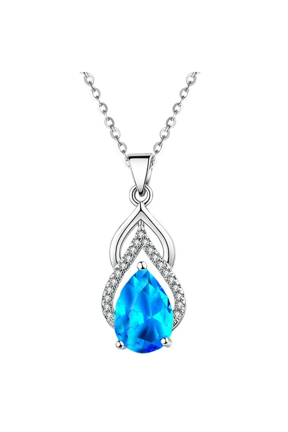 (Clearance) pdqouc Ladies' Necklace Pendant,Teardrop Necklace Birthday Stone Necklace Pendant Jewelry Anniversary Valentines Gift For Mom Wife Friend (Blue/Clear 45.72 Cm)