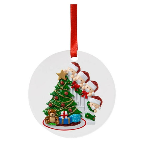 (Clearance) pdqouc Personalized Christmas Accessories Holiday Pendant Santa Doll Xmas Tree Decor Plastic Round 2020 Memorial Year Xmas Tree Decor Pendant Christmas Hanging Ornament (Family of 4)